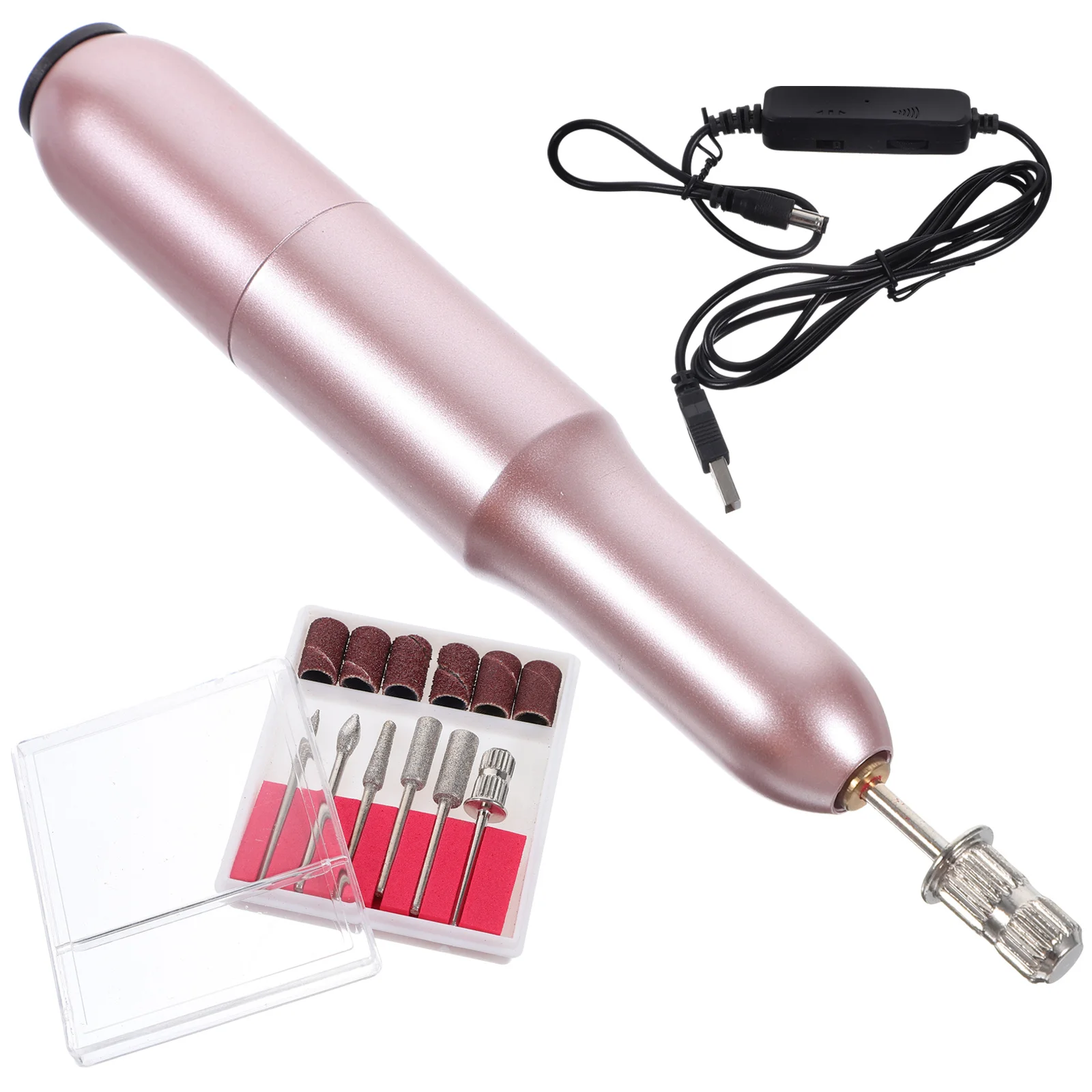 

Мини-шлифовальный станок USB-зарядка в стиле ручки со светодиодной подсветкой розовое золото 1, 1 цвет, керамическая коробка для битов, маникюрный инструмент для ногтей