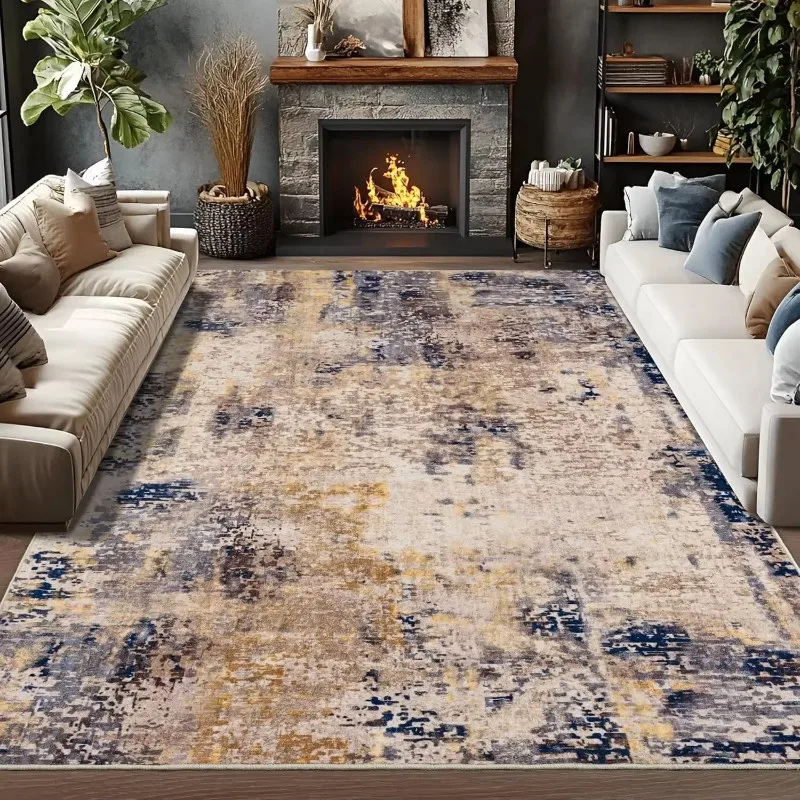 Abstract Vintage Distressed Area Rug Soft  Washable Non-Slip Modern Textured Floor Carpet for Living Room Bedroom Home Decor