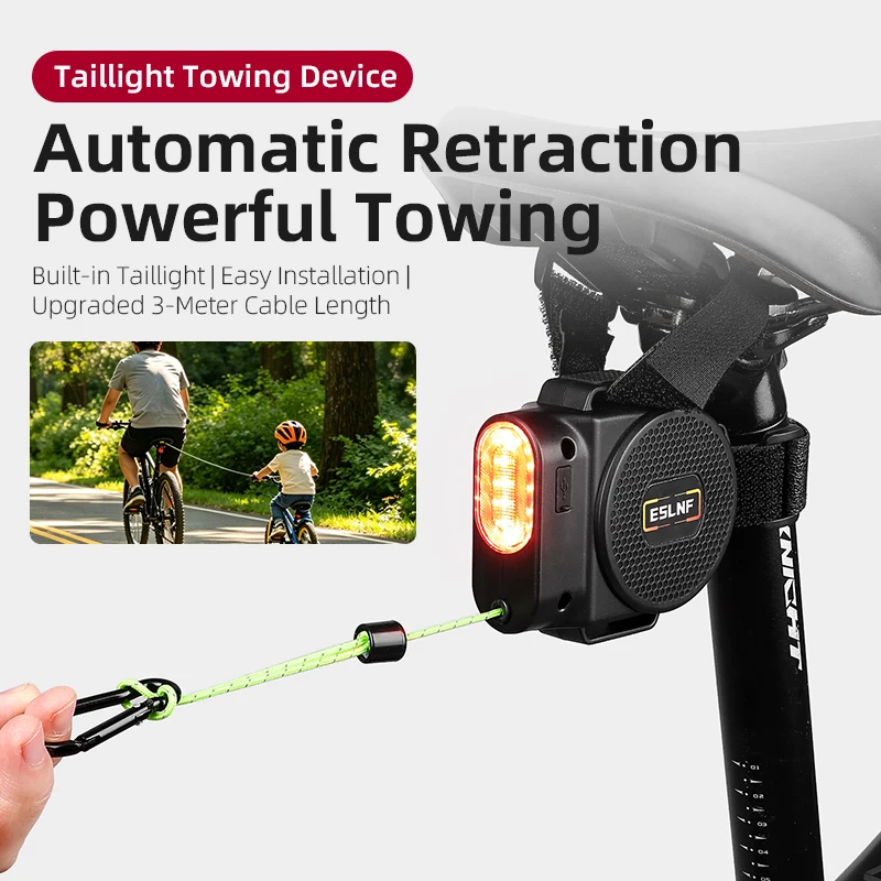ESLNF Reflective Bicycle Towing Rope 3M with Warning Tail Light 200KG Max Load Safety Gear for Parent Child Cycling Accessories