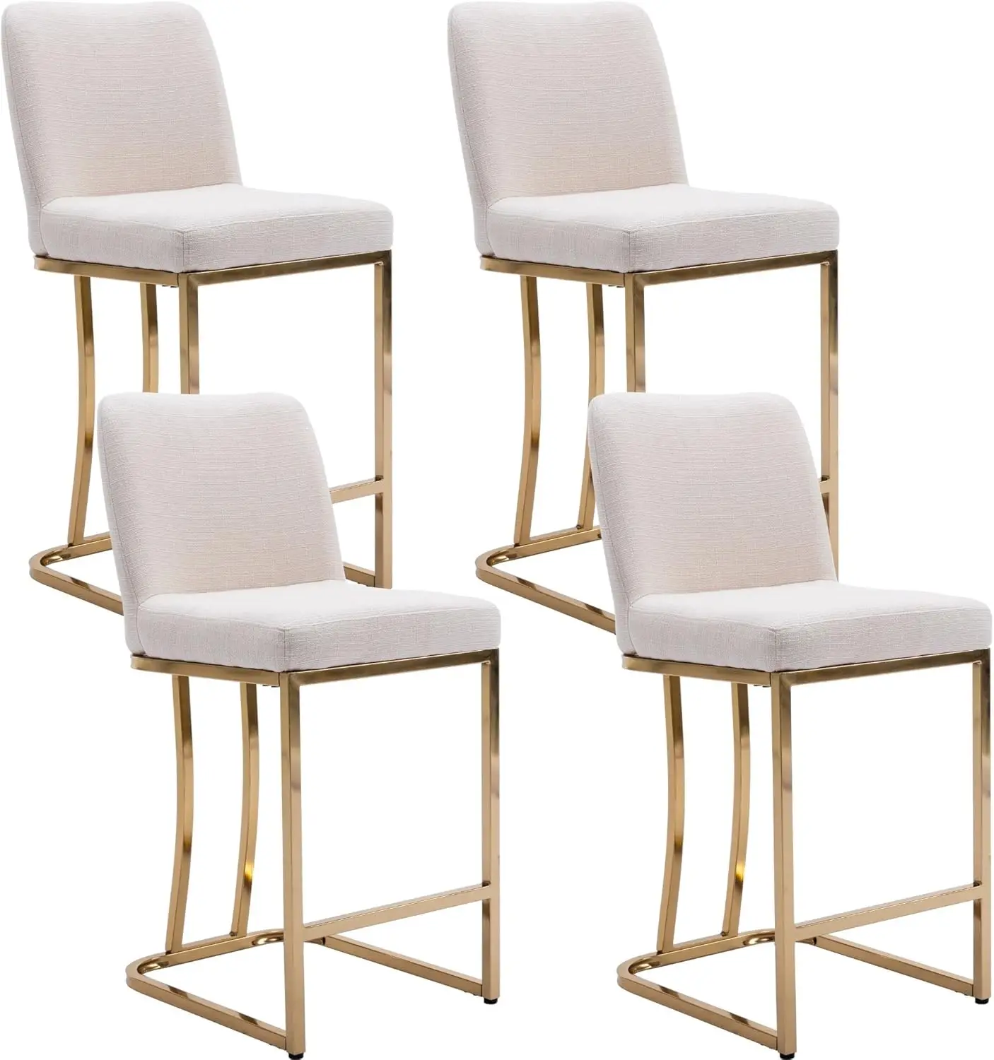 

Mid-Century Modern Gold Counter Height Bar Stools with Back 24" Linen Upholstered Counter Stool Chairs for Kitchen Island