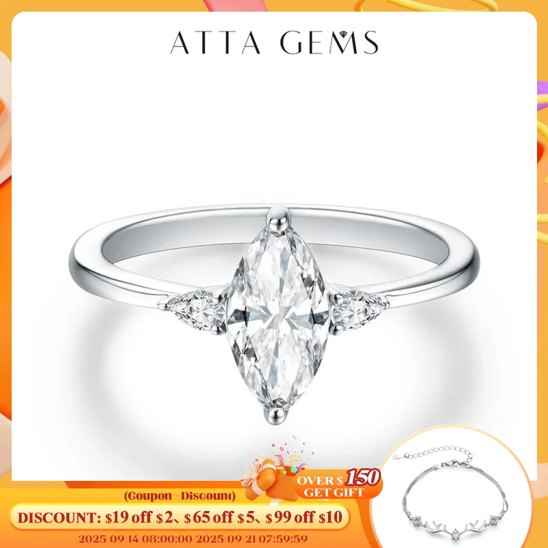

ATTAGEMS 2023 Marquise 1CT Moissanite Ring Real 925 Sterling Silver Rings for Women Men Anniversary Fine Jewelry Wedding Gift