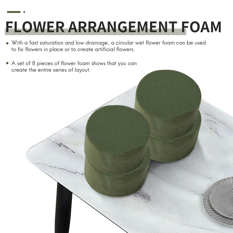 8 Pack DIY Flower Arrangement Kit Green Round Wet Floral Foam, Wedding Aisle Flowers, Party Decoration