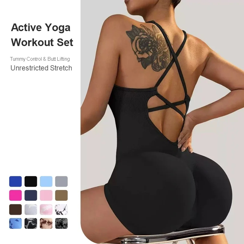 Sexy European And American Vest-Style Yoga One-Piece Suit Shorts Buttock Covering Sporty New Model All-in-One Bodysuit