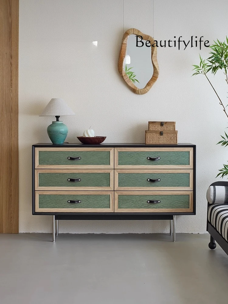 

BJ Light Sandalwood Medium Ancient Style Solid Wood Locker Side Cabinet Retro Bedroom Bedside Living Room Entrance Cabinet