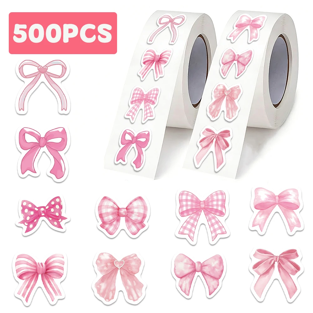 500pcs Pink Bow Sticker Aesthetic Fashion Decal For Phone Case Guitar Skateboard Diary Backpack Decal Sticker Holiday Party Gift