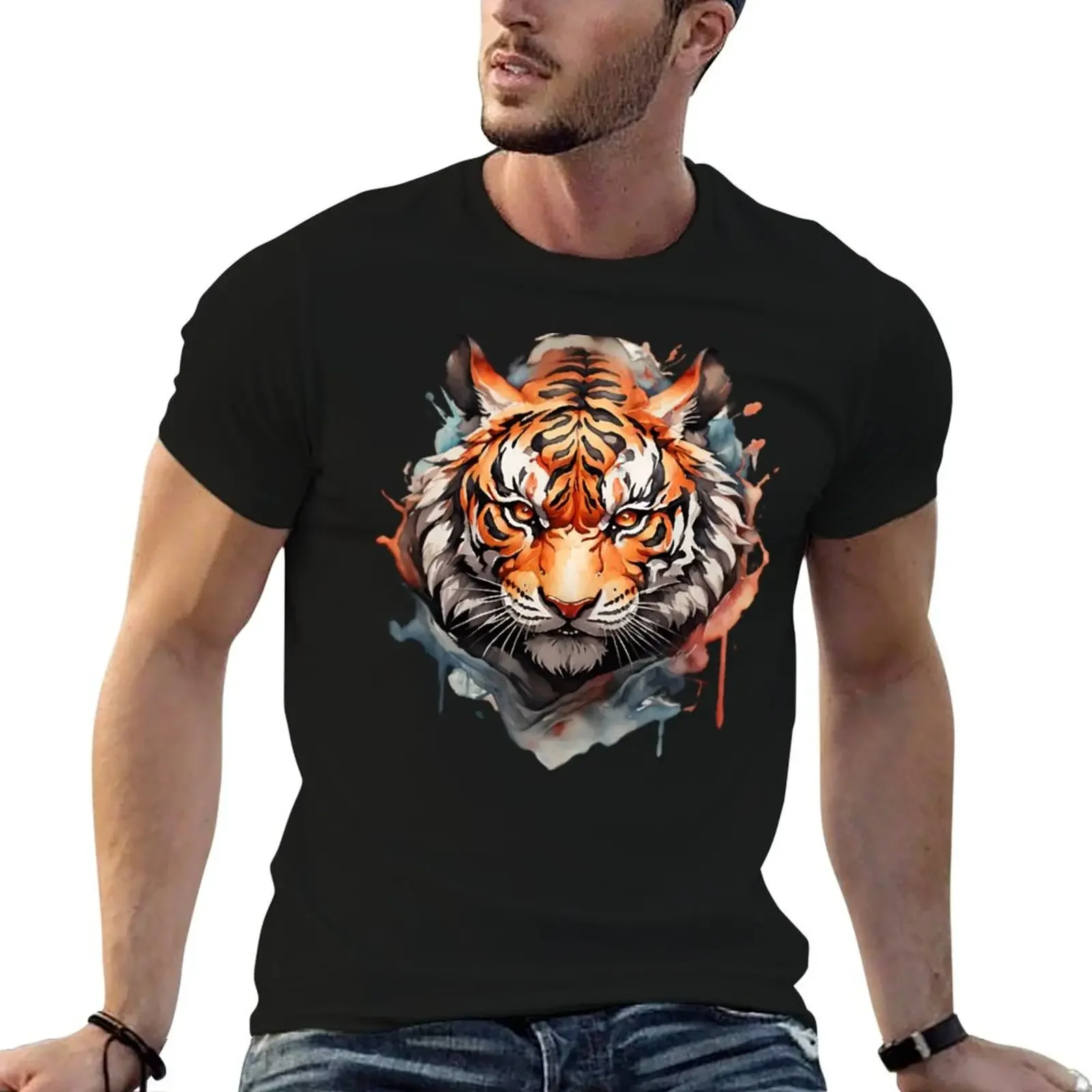 

Watercolor Tiger Face T-Shirt Blouse shirts graphic tees oversized t shirt men