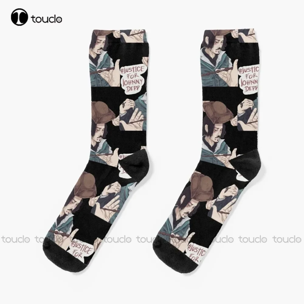 Justice For Johnny Depp Trial Socks Red Socks High Quality Cute Elegant Lovely Kawaii Cartoon Sweet Cotton Sock New Popular Art