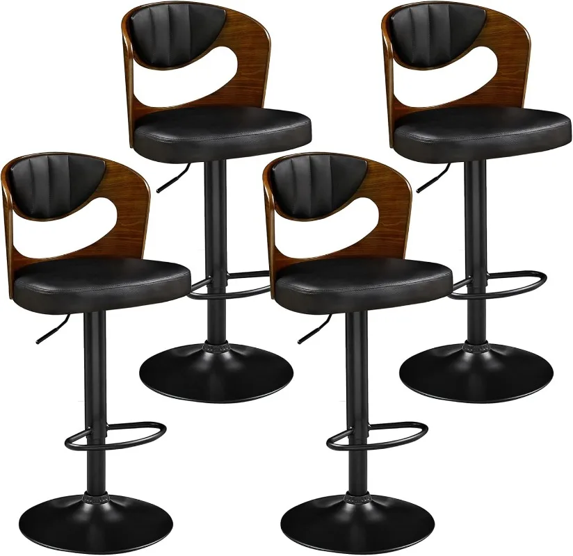 

BarStools Set of 4 Kitchen Island Stools with Bentwood Back Arm Footrest Counter Height Bar Chairs PU Leather Cushion Seat