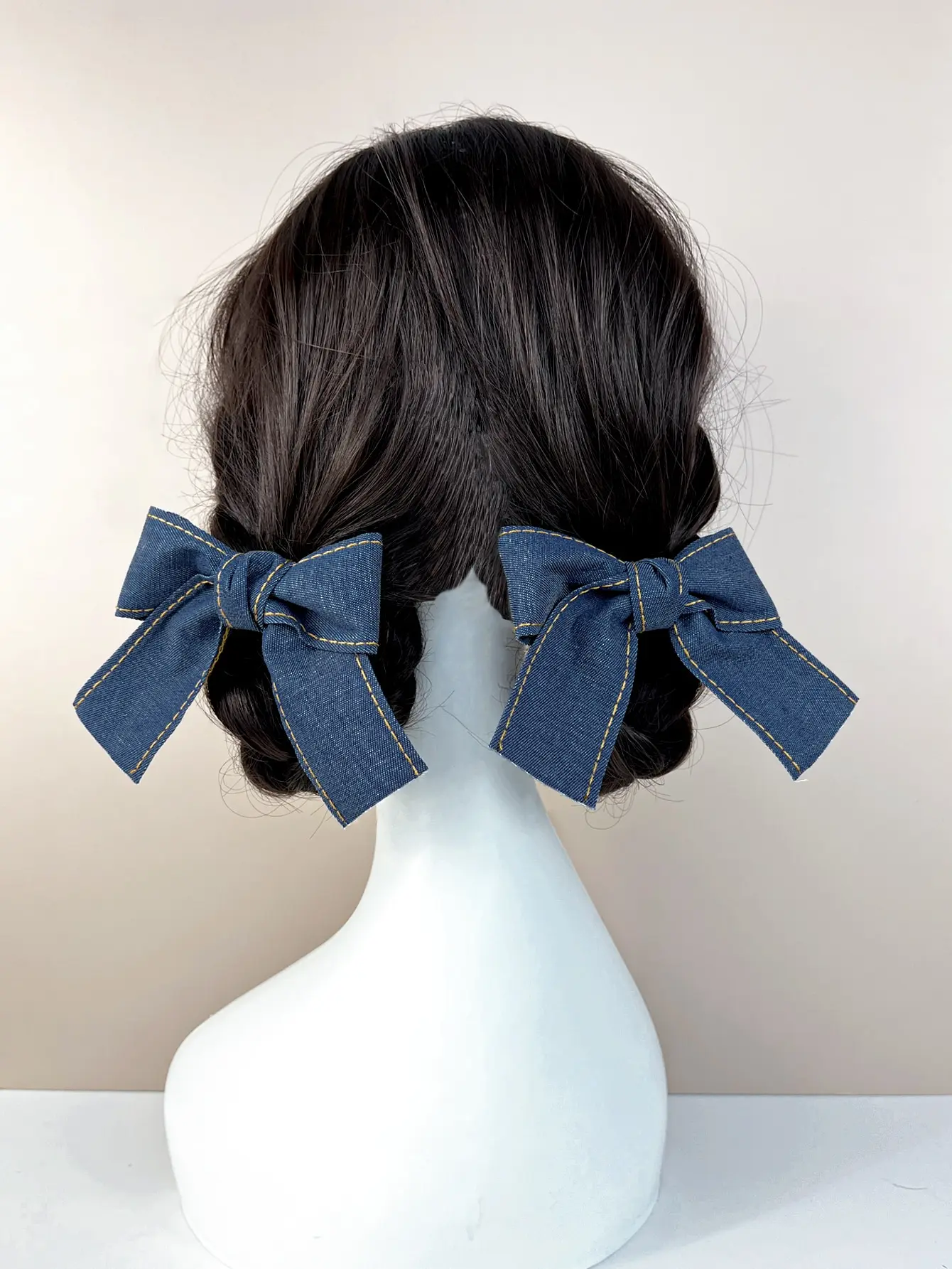 2pcs/set women\'s solid color denim personalized sweet bow hair clip