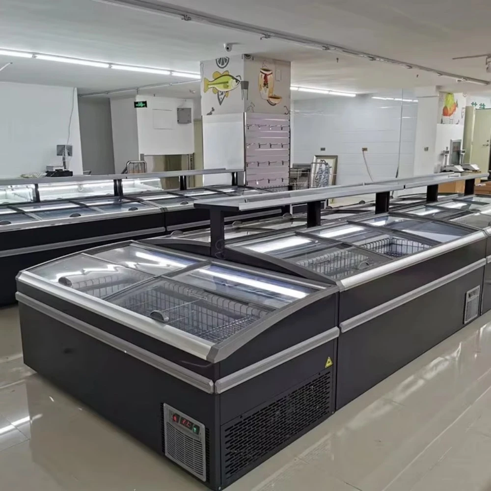 Commercial Top Opening Type Glass Door Horizontal Chest Island Freezer Display Refrigerator Air Stainless Steel Adjustable