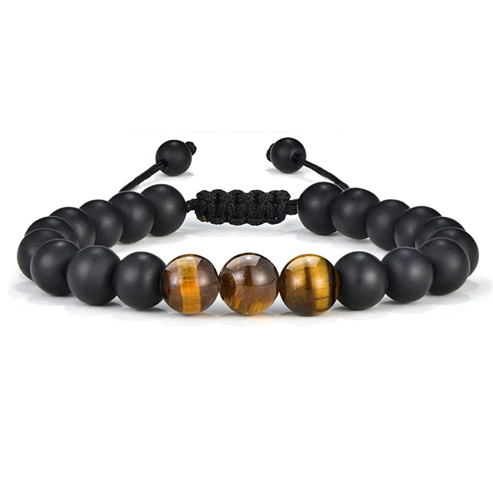 Dear Dad Tiger Eye Stone Bracelet for Daddy Gift Bracelet Men\'s Matte Black Beaded Bracelet Jewelry Birthday Christmas Gifts