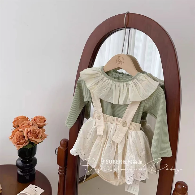 Ins 2024 New Summer Baby Clothing Cute Lace Hollow Out Little Girls Strap Dress Rompers Soft Comfortable Toddler Bodysuit