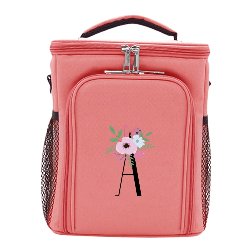 حقيبة حرارية أكياس الغداء المحمولة العزل مكتب العمل المدرسة زهرة ونمط أسود الكورية أكسفورد القماش نزهة برودة أكياس #5