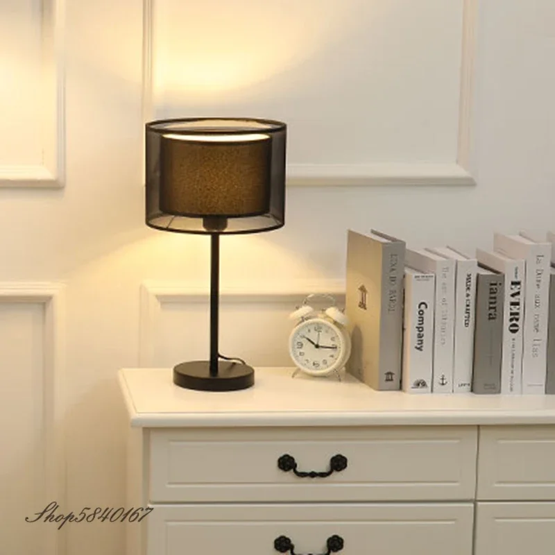 Europe Creative Bedside Lamp Double-layer Fabric Table Lamp for Living Room Bed Lamp Decoration Study 90-260V  LED Desk Light