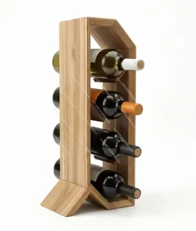 Wood Wine Rack 4 Bottle Countertop Wine Holder with Unique Beveled Edges Small Wine Rack for Inside Cabinet Freestanding Vertica