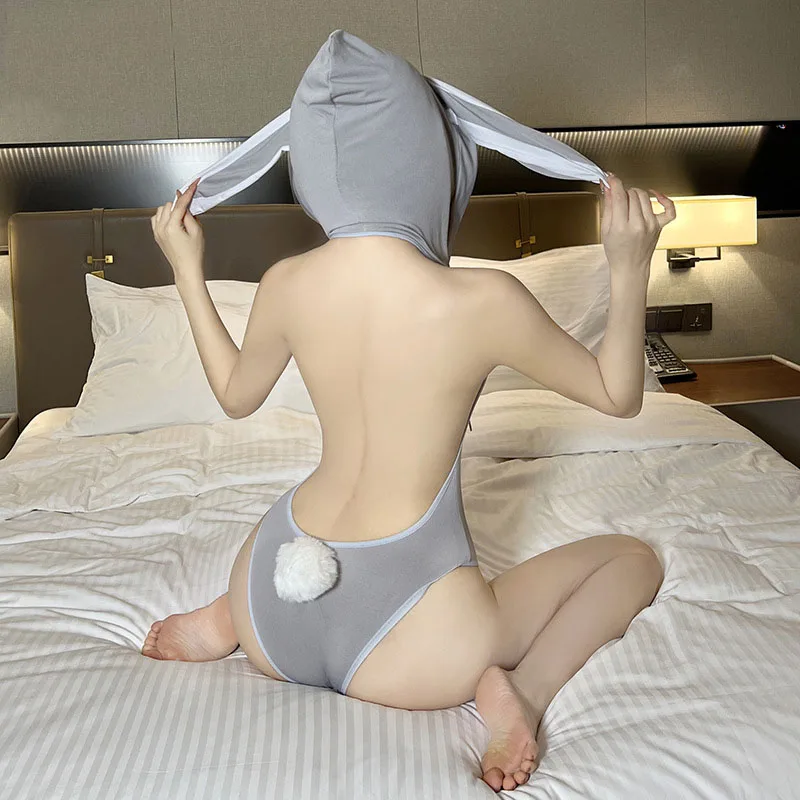 

Kawaii Lingerie Sexy Women Sleepwear Cosplay Rabbit Girl Bodysuit Deep V Temptation Pure Bunny Ear Anime Hollow Jumpsuit Uniform