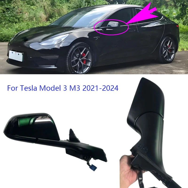 Car Rearview Mirror Assembly For Tesla Model 3 M3 2021-2024 With WIFI Antenna Heating and Folding Automatically Dimming Glass