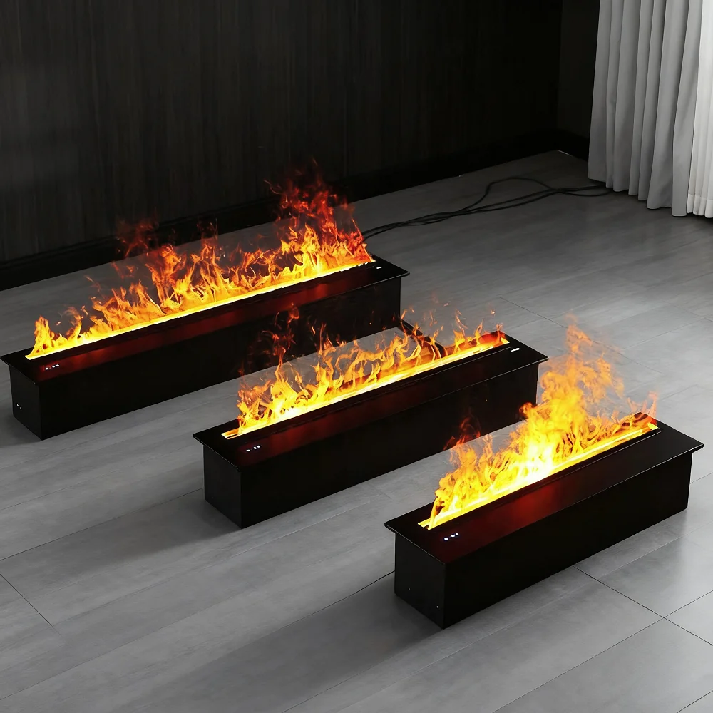 3D Water Vapor Fireplace, 30 Inch Stainless Steel LED Flame Recessed Electric Fireplace, Water Mist Fireplace for Home, Hotel