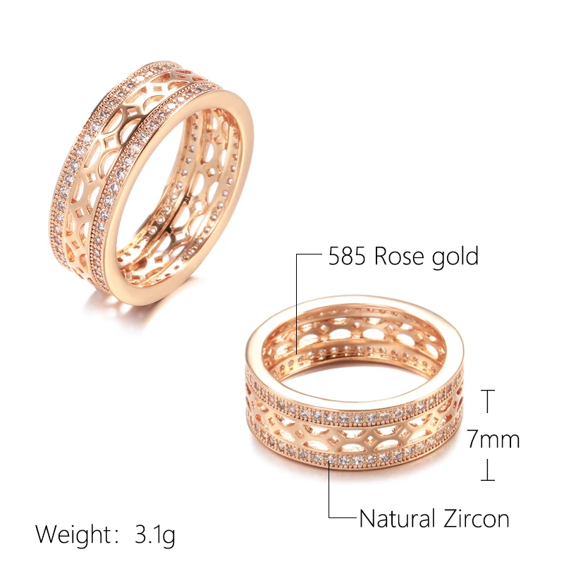 SYOUJYO Skeleton Cutting 585 Gold Color Women\'s Ring Double Row Natural Zircon Micro Inlay Vintage Bride Wedding Jewelry