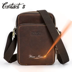 Genuine Leather Men Small Shoulder Bag Vintage Crossbody Messenger Bags Zipper Travel Sling Pack Cellphone Pouch Mini Handbag