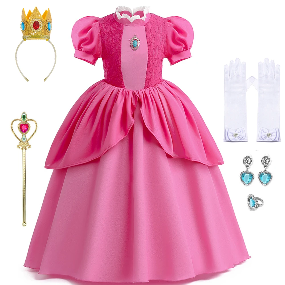 Toddler Children Cartoon Peach Princess Cosplay Dresses For Kids Halloween Costume Birthday Party Carnival  Birthday Outfits 10Y