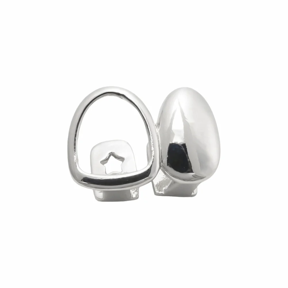 Unique Hollow Out Teeth Grillz Geometric Vintage Open Face Tooth Caps Open Frame Glossy Temporary Teeth Grills Party Costume