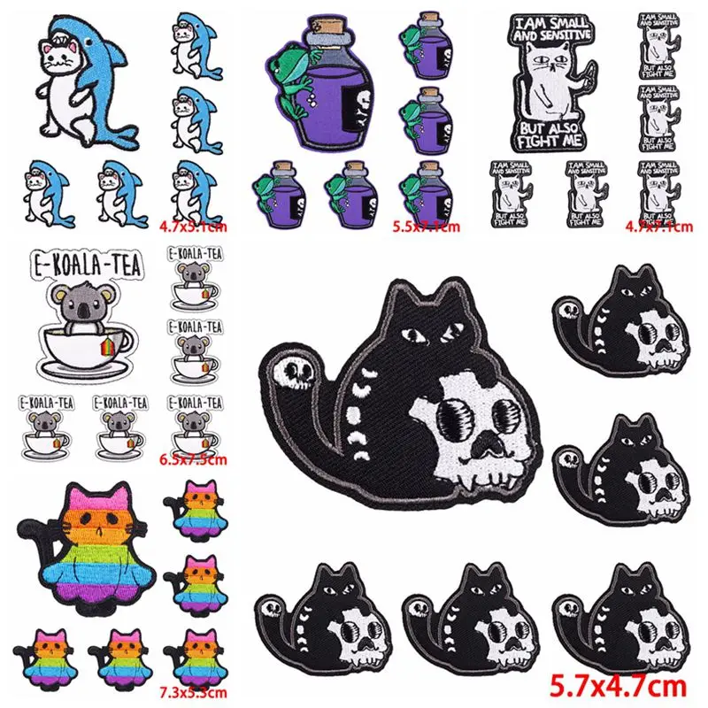 10pcs/lot Hippie Cat Embroidered Patches For Clothing Thermoadhesive Patches On Clothes Sewing Animals Patch DIY Iron On Patches