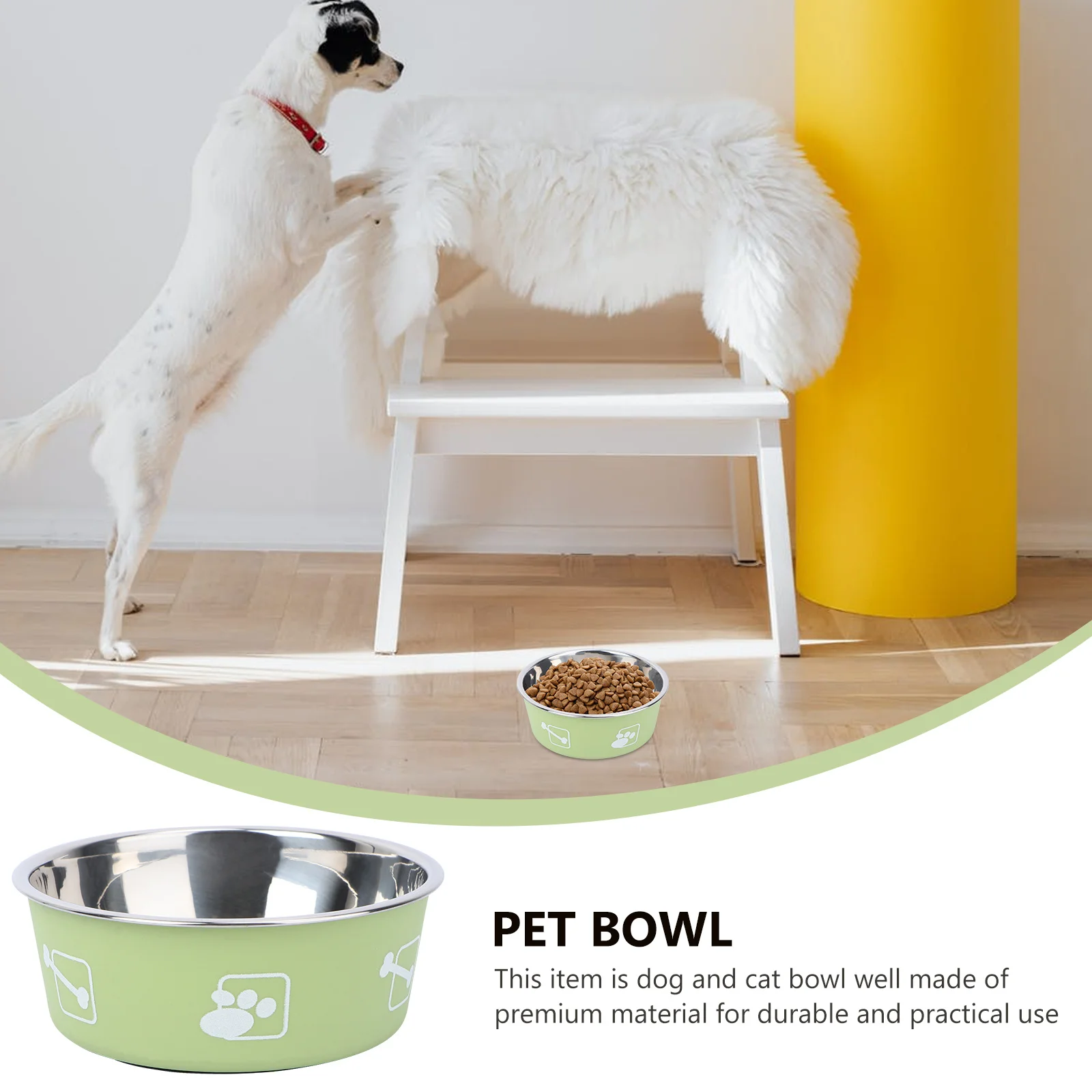 

Green Anti-Slip Footprint Bowl Size M Stainless Steel Double Round Pet Feeder Unique Design Safe Environmentally Friendly Home