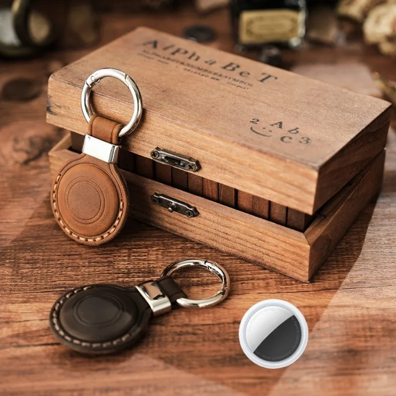 2026 AirTag Leather Case for Dog Collar, Crazy Horse Genuine Leather Anti-Lost Tracker Holder for Apple AirTag, Protective Cover