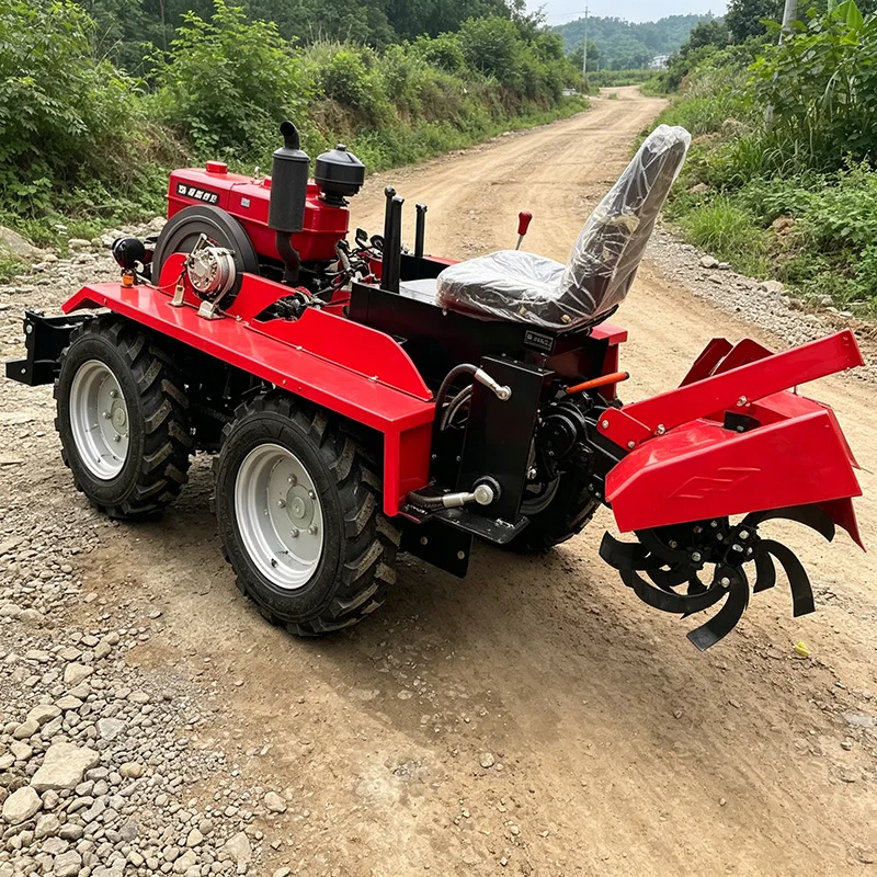Customized Agricultural High-Power Four-Wheel Plowing Machine, 35 HP Wheeled Tractor, Multifunctional Rotary Tiller