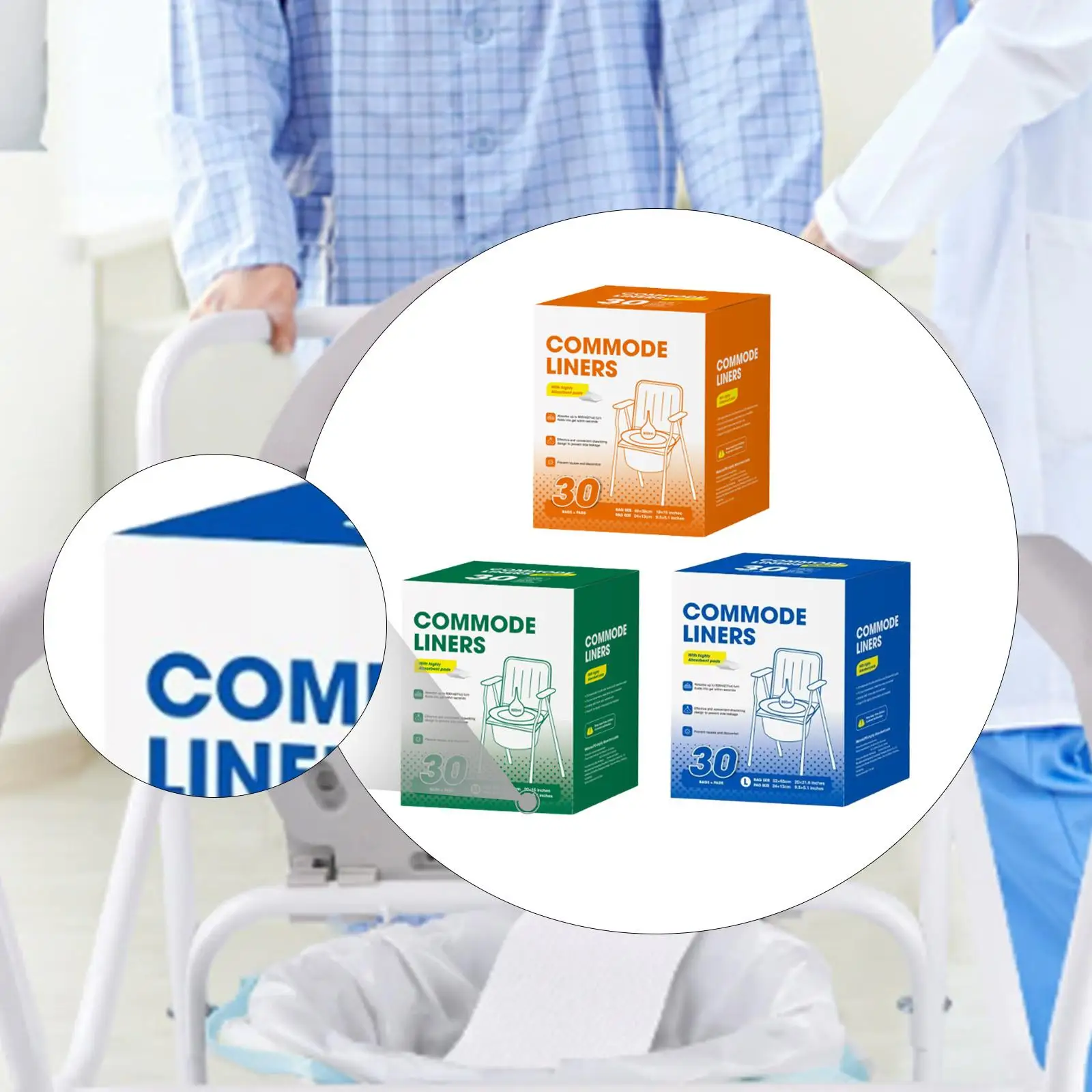 

30 Pieces Bedside Commode Liners with Absorbent Pad Trash Bags Drawstring Waste Bags Camping Toilet Liners Leakproof Convenient