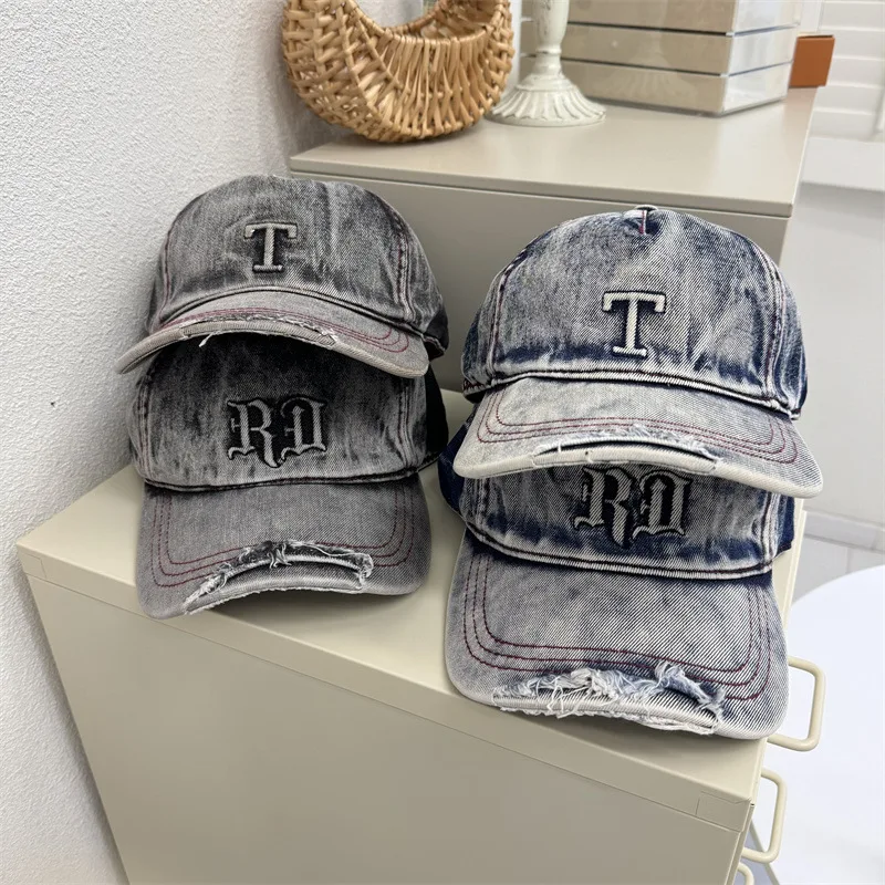 

Retro Denim Baseball Cap for Women Korean Style Versatile Face-Looking Small Sun-Poof Peaked Cap Men