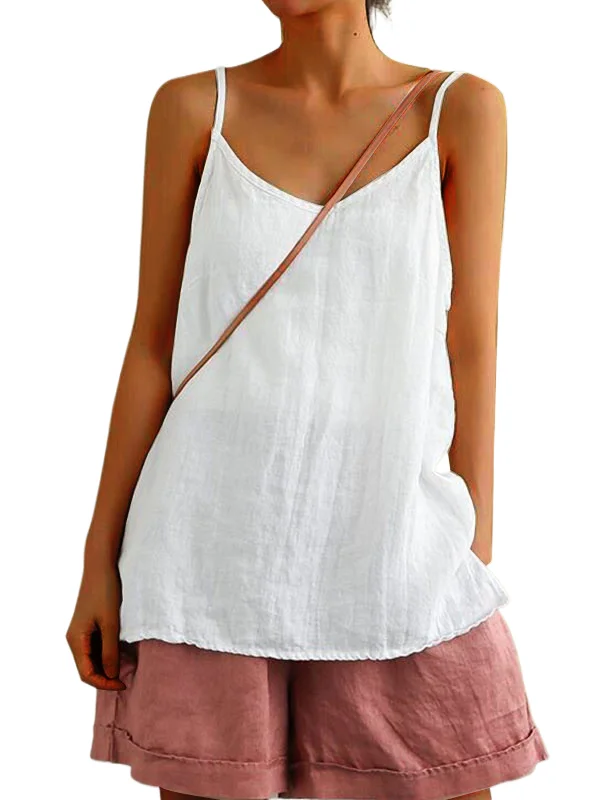 

Women's Summer Top Cotton Linen Spaghetti Strap Top V-neck Sleeveless Loose Women Vest Sexy Sling Blouse Top Female Clothing