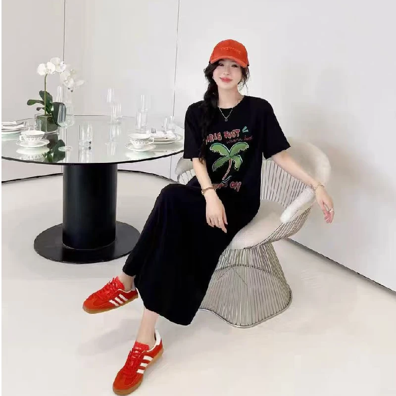 T-shirt ample ort Sve Dr coréen Sle Hong Kong Sle Design fendu ouvert peut être porté à l'extérieur mi-long h-ape Dr