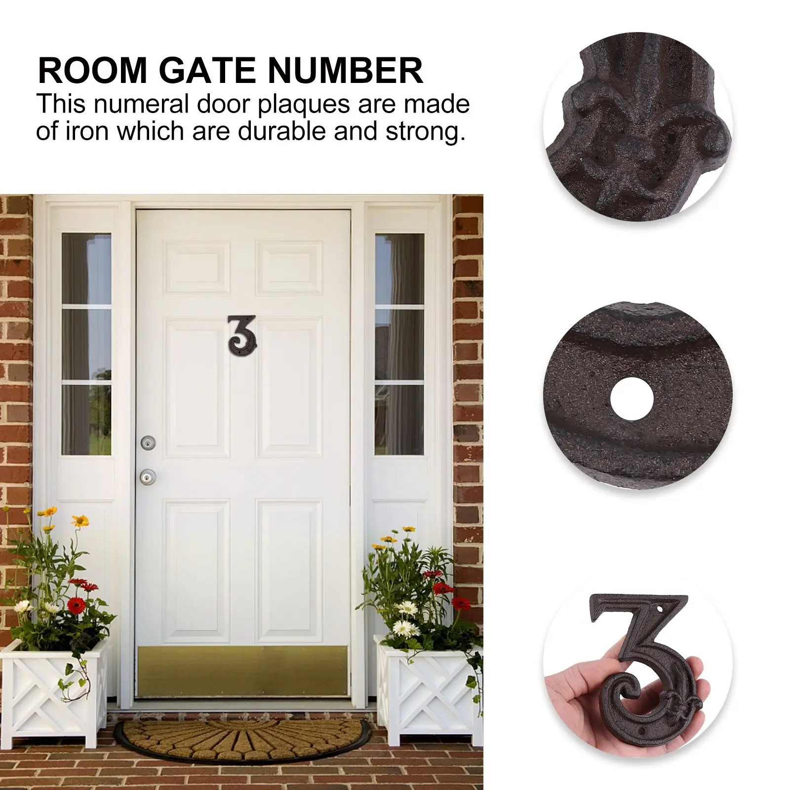 

Retro Cast Iron Door Numbers Metal Address Signs Hammered Mailbox Number Wall Fence Bathroom Room Signs Easy