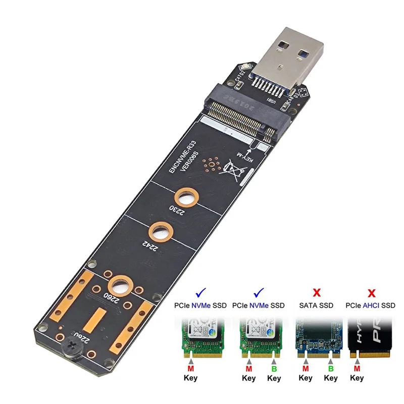 M.2 NVME ssd-usb3.2 GEN2 10Gbps 어댑터 M.2 NVME SSD 어댑터, 2230 2242 2260 2280 NVME M.2 SSD RTL9210B