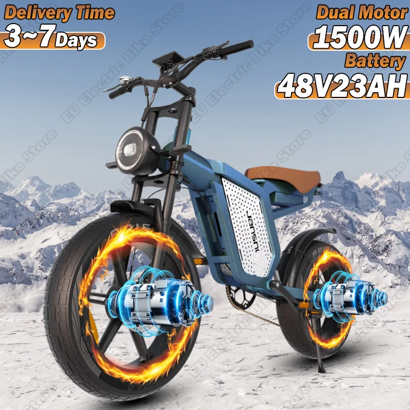 X60 Electric Bike 1500W Dual Motor 48V23AH Lithium Battery Adult 20*4.0 inch Fat Tire Snow E-bike Motorcycle Electric Bicycle