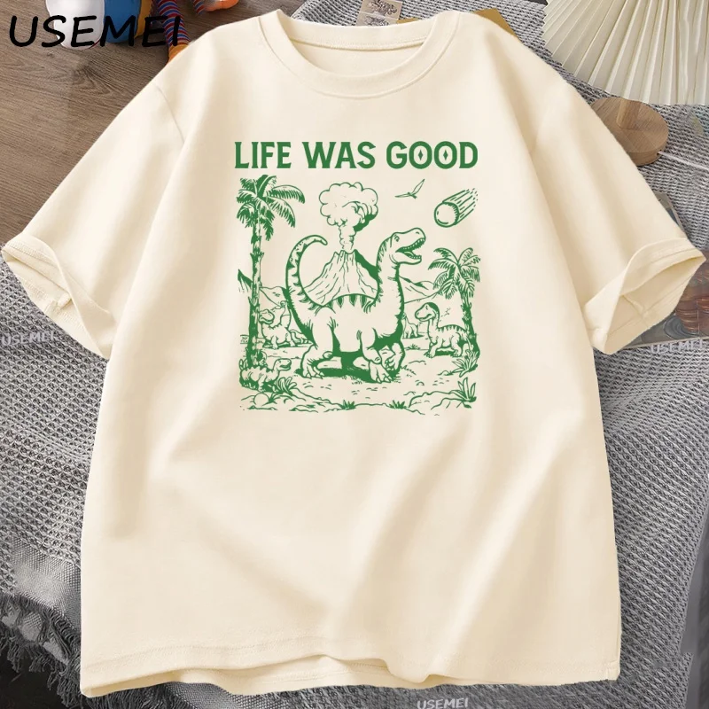 Retro Funny Dinosaur 90s Graphic T Shirt Vintage Life Was Good T-shirt Cotton Short Sleeve Tops Clothing Harajuku Casual T-shirt - view 3