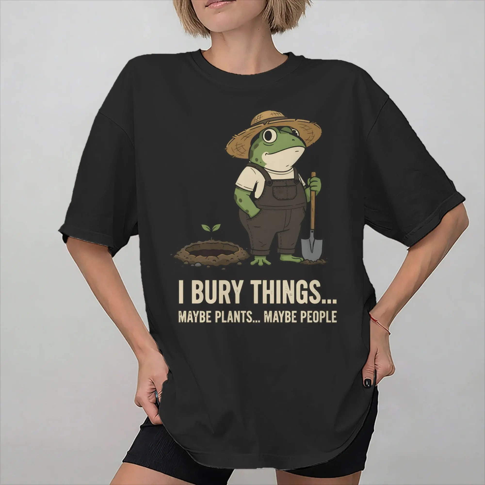 Graphic Printed I Bury Things Maybe Plants Maybe People Frog T Shirt for Men Women  100% Cotton T-shirts Short Sleeve Tops