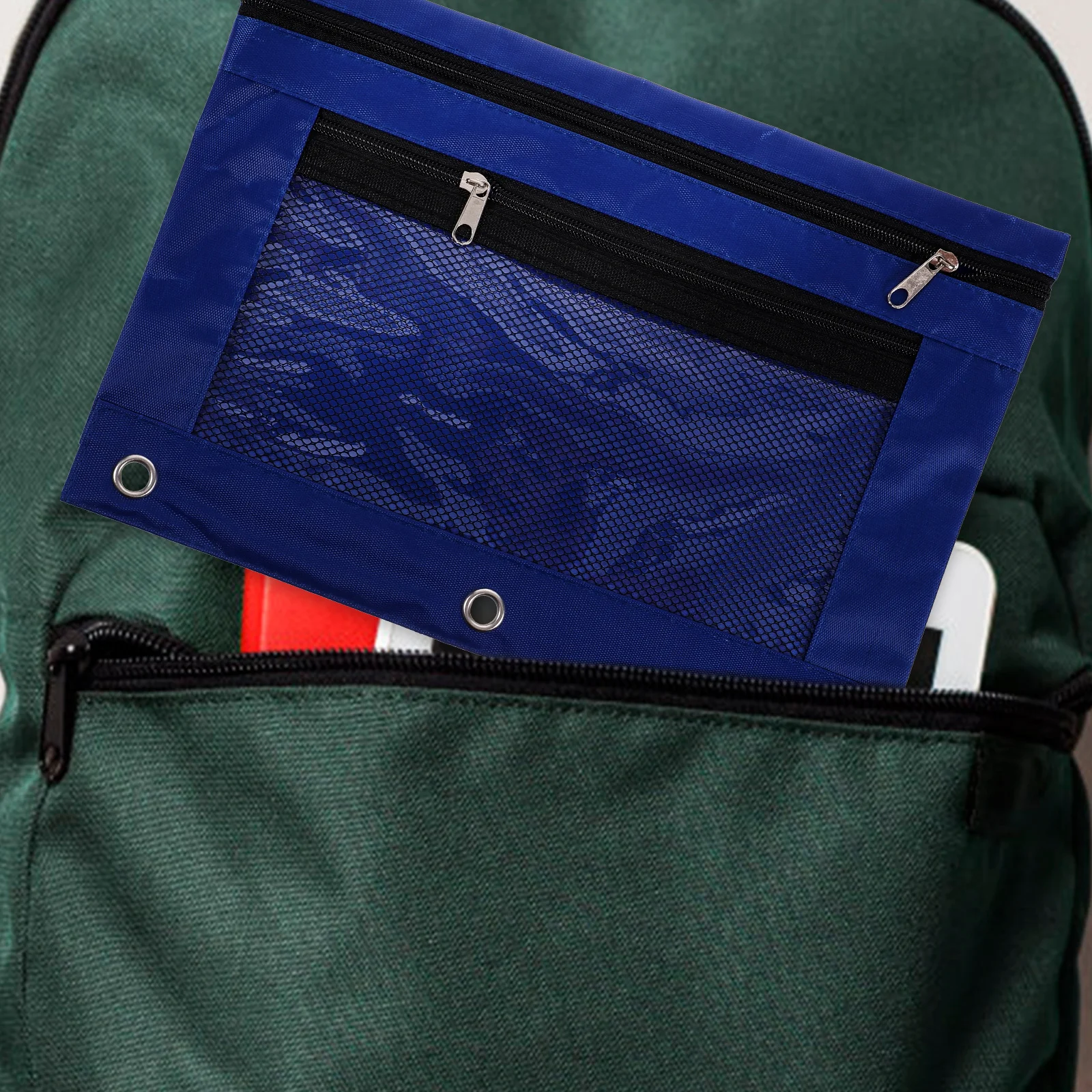 

Large Capacity Double Pocket Transparent Window 3 ring Pen Bag Black Pencil Case Zipper for Binder Mesh Pouch Detachable Binder