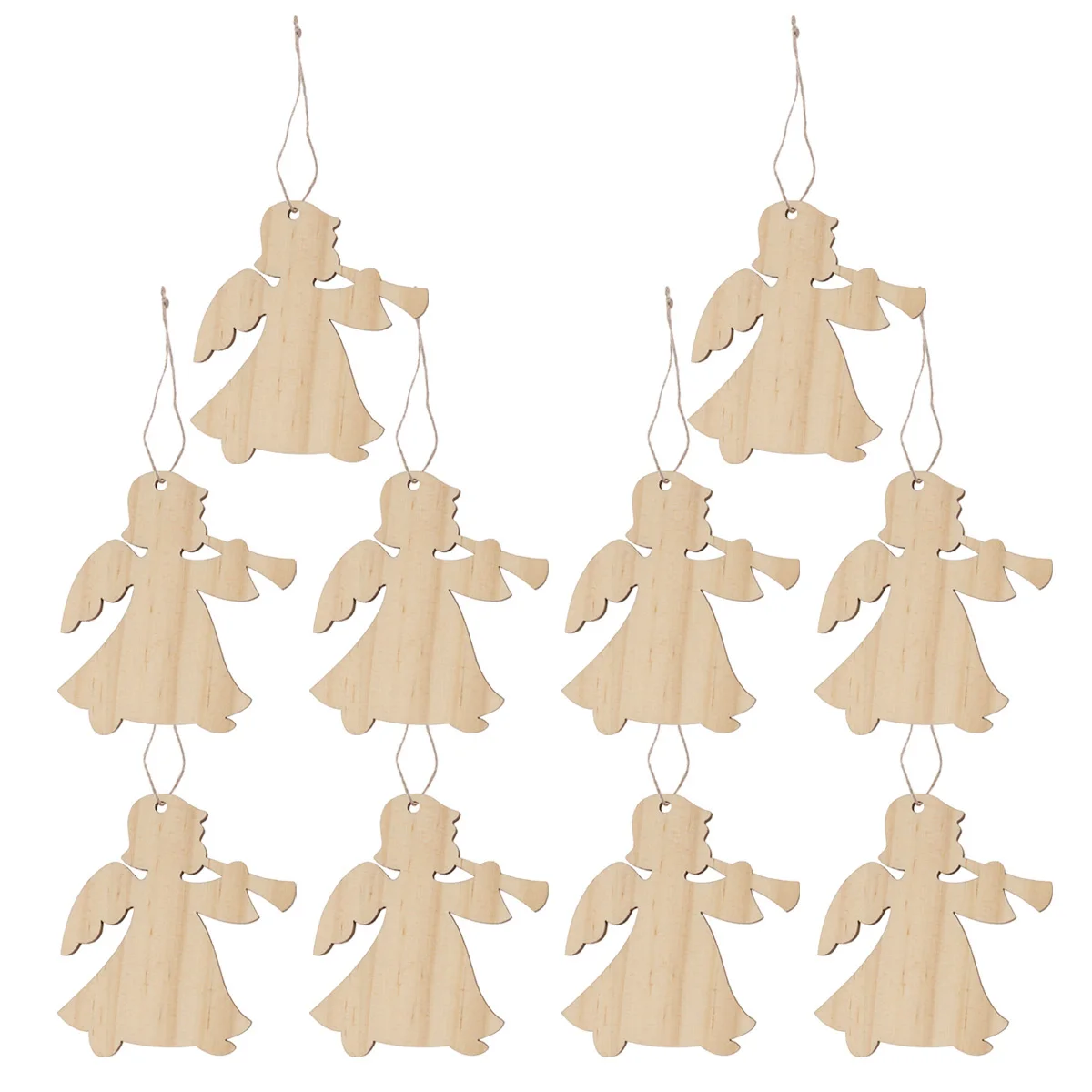 

10pcs Wooden Cutouts Christmas Diy Hanging Pendant Decorative Props Craft Ornament Tree Home Party Lightweight With Rope