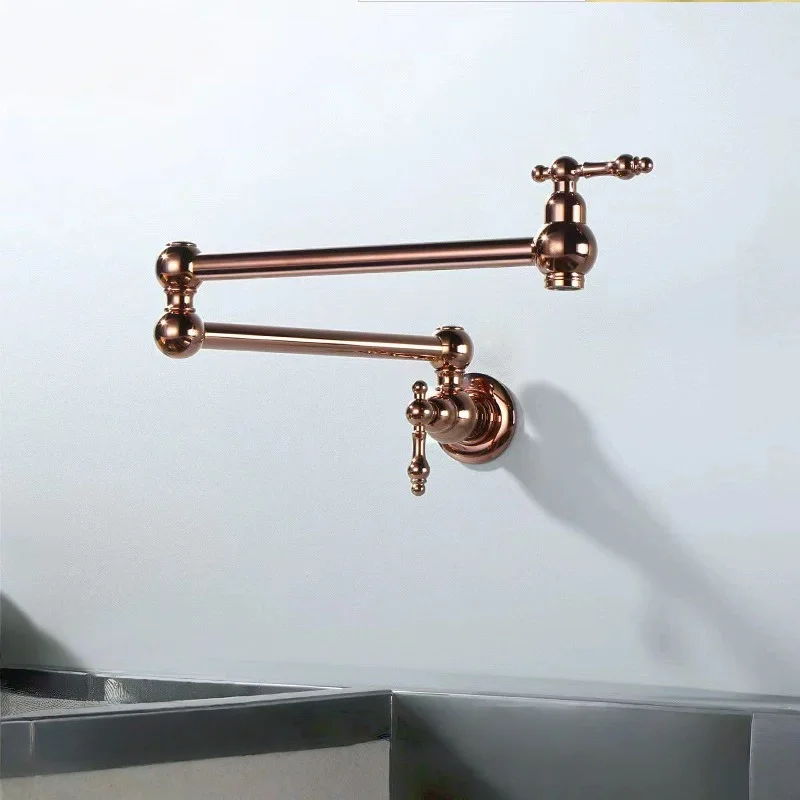Brushed Gold Only Cold Water Pot Filler Faucet Brass Rose Gold Foldable Kitchen Faucet Black Sink Tap Rotating Folding Spout