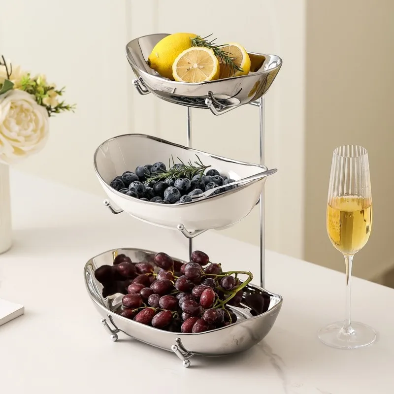 European multi-layer fruit plate, household dried fruit plate, light luxury wrought iron snack storage electroplating process