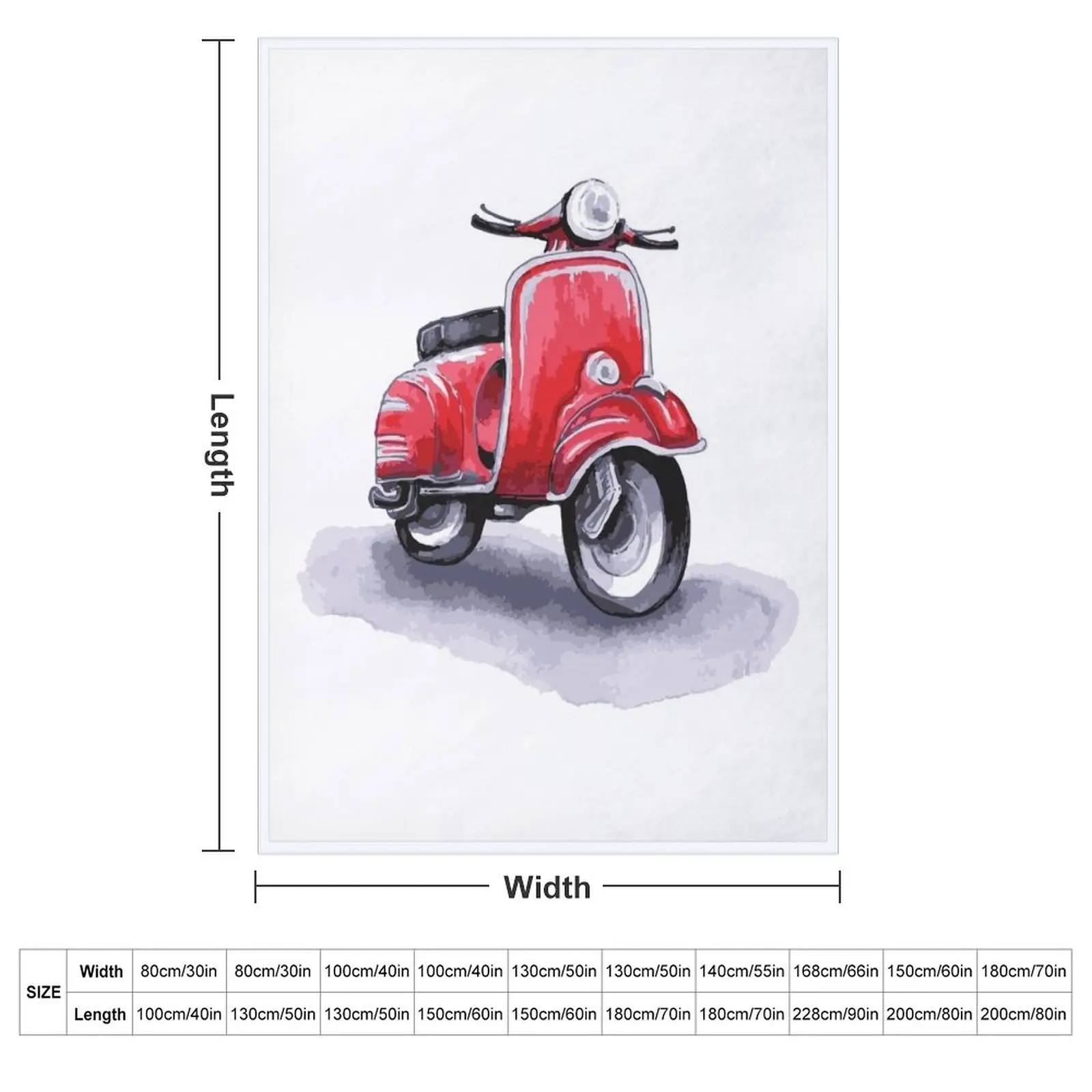 Red Italian city scooter. Watercolor and graphics. Throw Blanket couch cozy soft plush fuzzy picnic outdoor blanket