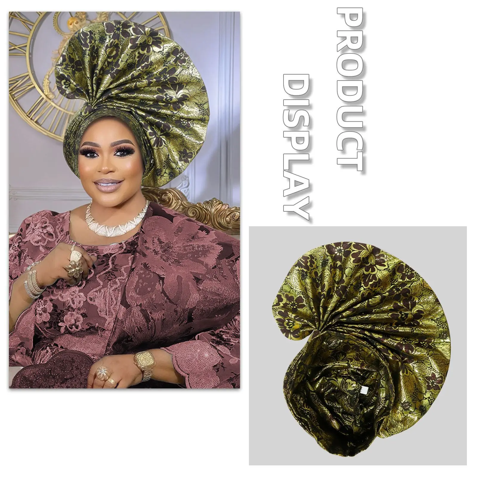 

Exaggerated Fan-shaped Auto Gele Already Made Headtie for Women African Lady Head wraps Wedding Party Head Ties Female Turban