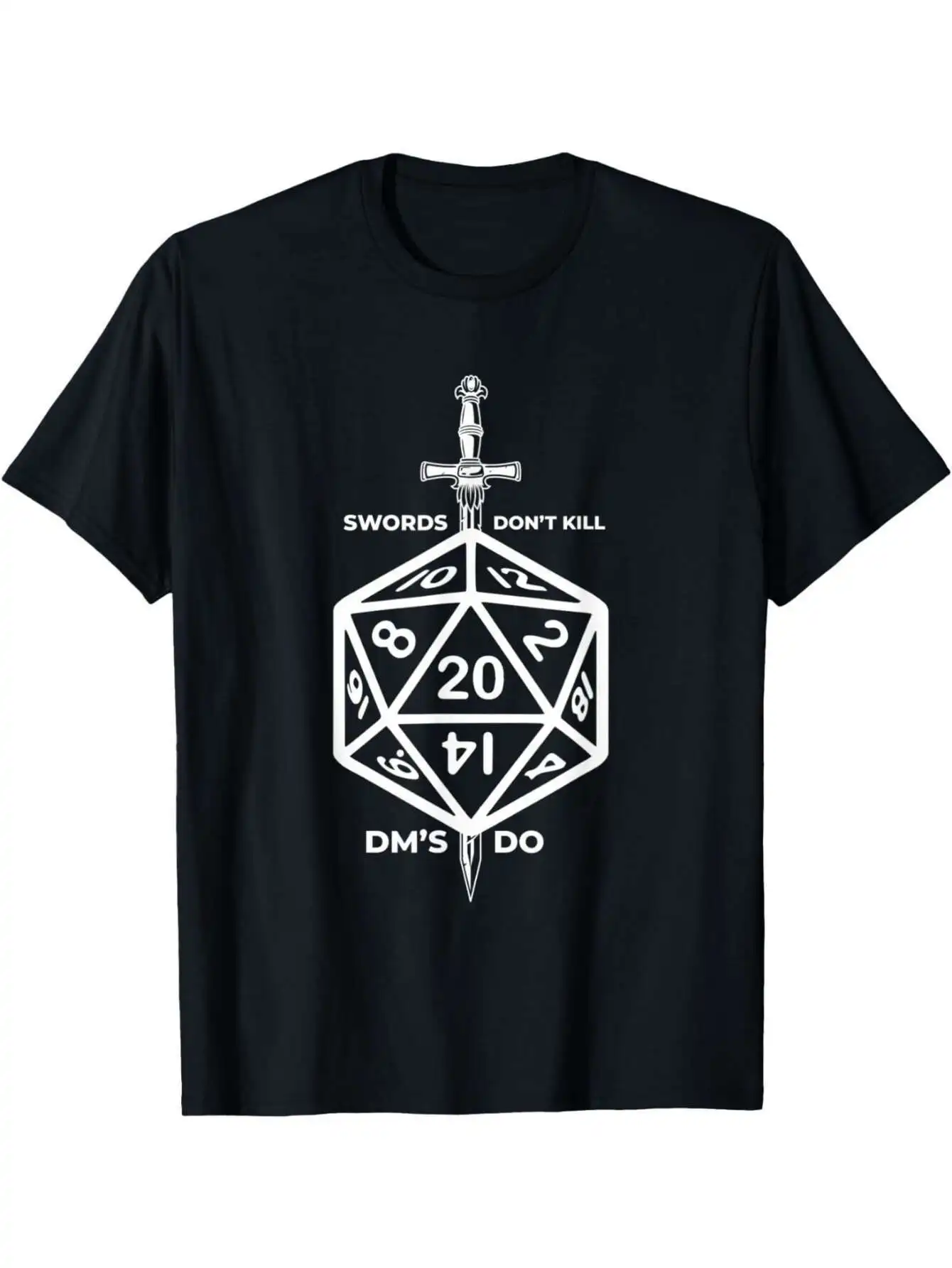

Fantasy RPG Sword T-Shirt - 100% Cotton, Dungeon Game Master Theme, Black White Graphic, Adult Casual Fit