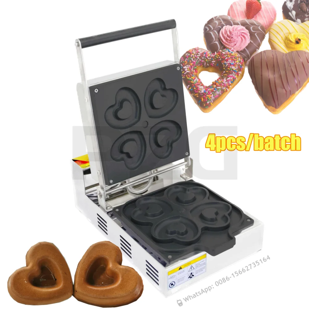 Commercial 110/220V Heart Shape Donut Doughnut Maker Electric Mini Round Donut Maker Machine Automatic Non-stick Snacks Desserts