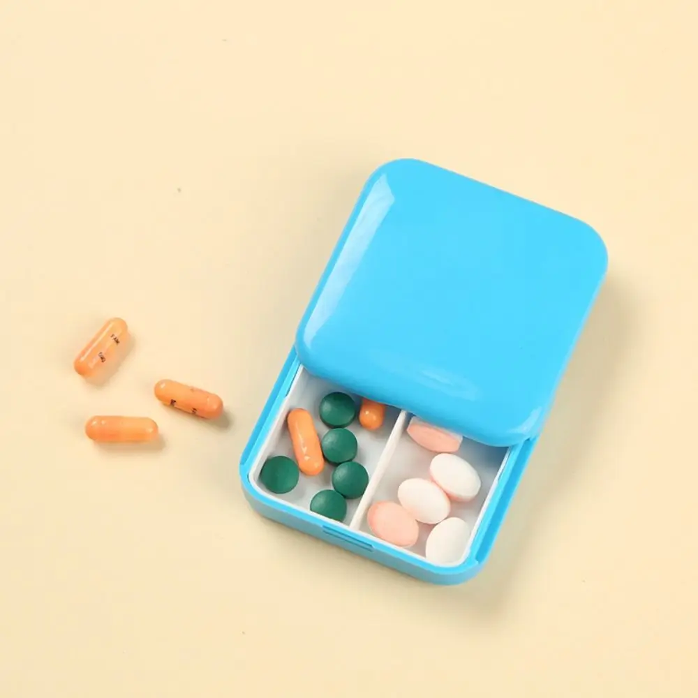 Creative Plastic Push-Pull Pill Box Two-Compartment Square Small Medicine Box Candy Color Dust-Proof Pill Cases Home