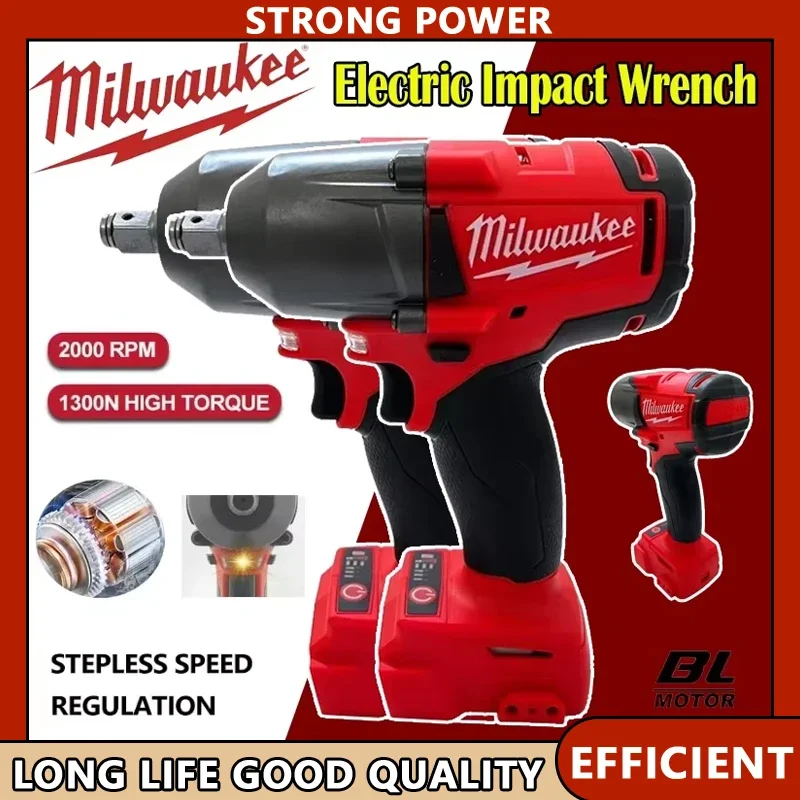 

Milwaukee 18V Battery 813NM Large Torque Cordless Wrench Brushless Electric Impact Wrench Repair Power Tools Car Truck