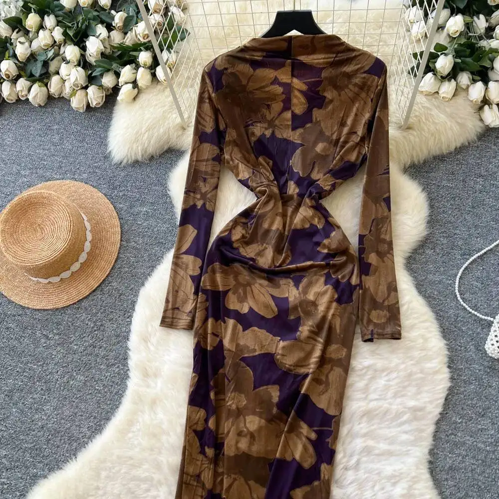 Seksowna sukienka z weluru z dekoltem w kształcie litery V, z wysokim stanem i plisami, sukienka letnia, sukienka wieczorowa dla kobiet